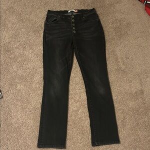 CAbi Women's Black Straight Leg Jeans with Button Detail